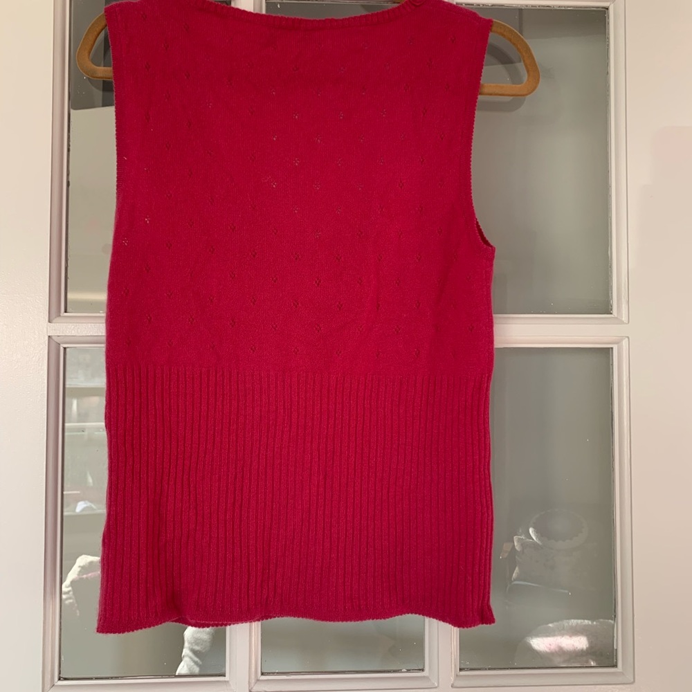 Nanette Lepore Hot Pink Cashmere Pointelle Sweater Tank Vest Top Large - Picture 4 of 6